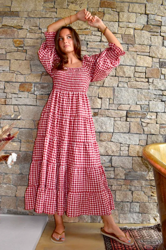 Nonni Gingham Darling Dress Sangria